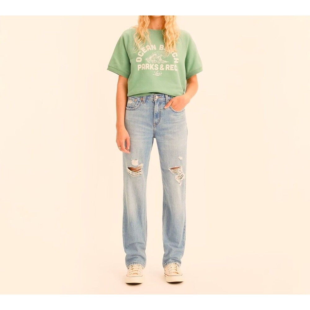 Levi’s 90s Style Low Pro High Rise Straight Jeans Light Wash Distressed Women 29
